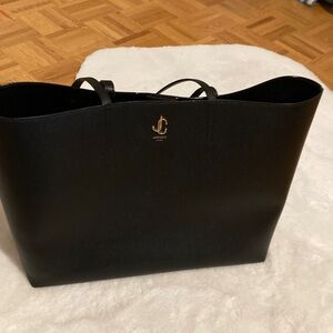 Jimmy Choo Nine2Five Black Leather Tote Bag with Gold Accent